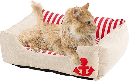 Wags N' Whiskers Everly Stripe Design Canvas & Linen Pet Bed in Red