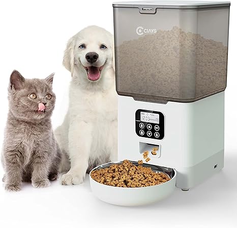 Ciays Automatic Cat Feeders, 5.6L Cat Food Dispenser Up to 20 Portions Control 4 Meals Per Day, Pet Dry Food Dispenser for Small Medium Cats Dogs, Dual Power Supply & Voice Recorder, White (PAF-A06)