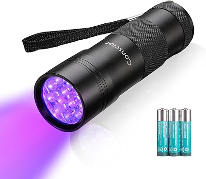 UV Flashlight Black Light, Consciot 12 LED 395nm Ultraviolet Blacklight, Portable Mini Torch Light Pet Urine Detector for Dog/Cat Urine, Dry Stains, Bed Bug, Matching with Pet Odor Eliminator