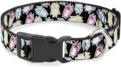 Buckle-Down Cat Collar Breakaway Owl Sketch Black White Multi Color 9 to 15 Inches 0.5 Inch Wide