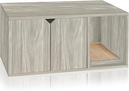 Way Basics Cat Litter Box Enclosure Modern Stackable Pet House Eco-Friendly Furniture (Aspen Grey)