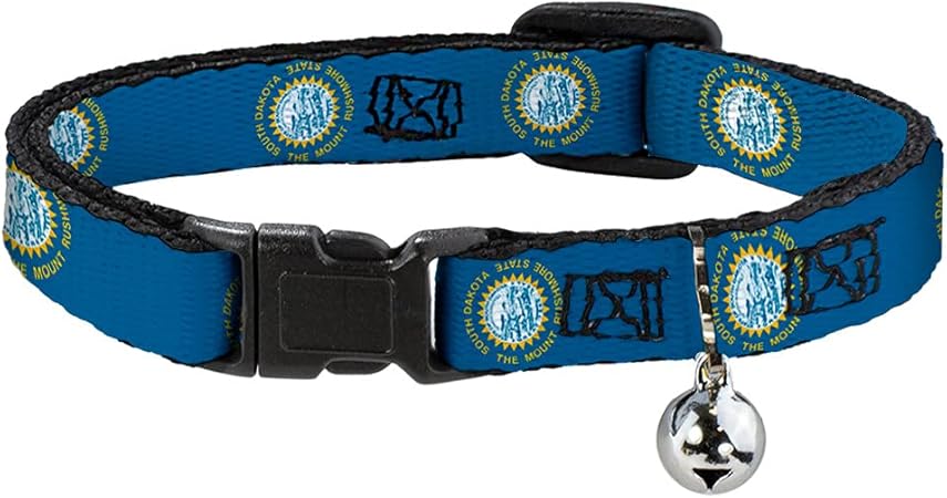 Buckle-Down Cat Collar Breakaway South Dakota Flags 8 to 12 Inches 0.5 Inch Wide