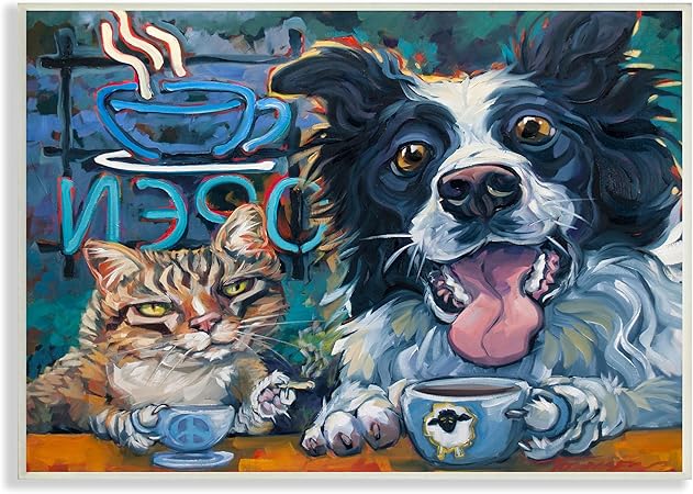 Stupell Industries Coffee Shop Pets Cat Dog Open Diner Counter, Design by CR Townsend Wall Plaque, 15 x 10, Blue