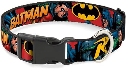 Buckle-Down DC-BABKSR-WBM062-0.5-L Cat Collar Breakaway Batman Robin in Action Text Burgundy 9 to 15