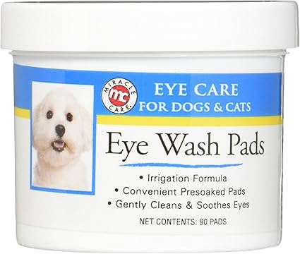 Miracle Care Eye Wash Pads - 90 count; Eye Care for Dogs and Cats, Soft Pet Wipes for Gently Cleaning Eyes, Sterile Cat and Dog Wipes Formulated to Remove Eye Debris