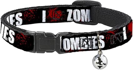 Buckle-Down Cat Collar Breakaway I Heart Zombies Bold Splatter Black White Red 8 to 12 Inches 0.5 Inch Wide