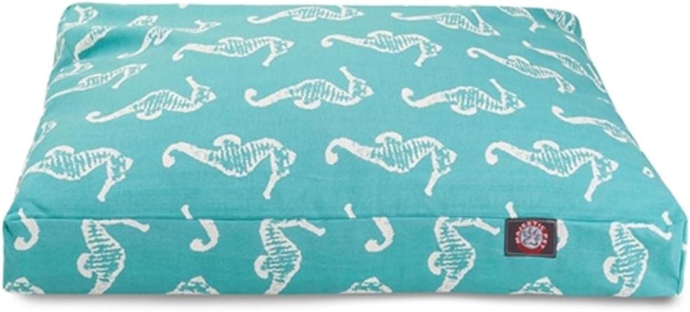 Teal Sea Horse Medium Rectangle Indoor Outdoor Pet Dog Bed With Removable Washable Cover By Majestic Pet Products