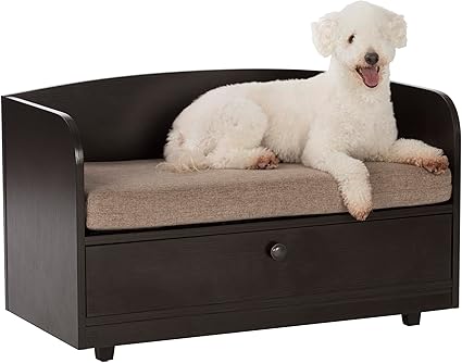 Paws & Purrs Pet Bed with Storage Drawer, Espresso/Sand