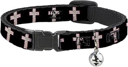 Cat Collar Breakaway Cross Repeat Black Leopard Brown Pink Outline 8 to 12 Inches 0.5 Inch Wide