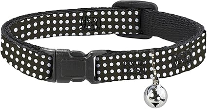 Cat Collar Breakaway Micro Polka Dots Black White 8 to 12 Inches 0.5 Inch Wide