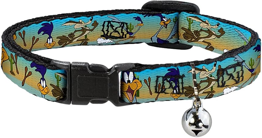 Cat Collar Breakaway Road Runner Wile E Coyote Scene1 Brown Fade 8 to 12 Inches 0.5 Inch Wide