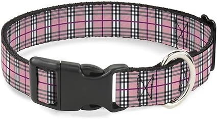 Buckle-Down Cat Collar Breakaway Plaid Pink 9 to 15 Inches 0.5 Inch Wide