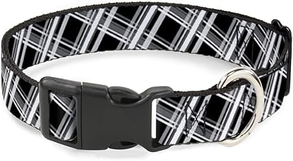 Buckle-Down Cat Collar Breakaway Plaid X2 Black Grays White 9 to 15 Inches 0.5 Inch Wide