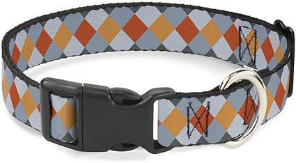 Buckle-Down Cat Collar Breakaway Diamond Plaid Grays Orange 6 to 9 Inches 0.5 Inch Wide