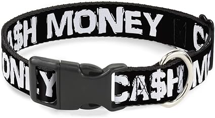 Cat Collar Breakaway Cash Money Black White 6 to 9 Inches 0.5 Inch Wide