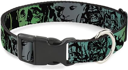 Buckle-Down Cat Collar Breakaway Retro Monster Aqua Black 6 to 9 Inches 0.5 Inch Wide