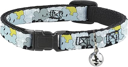 Cat Collar Breakaway Cloudy Skies Rain Clouds White Blues 8 to 12 Inches 0.5 Inch Wide