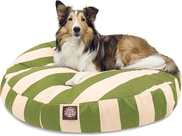 Sage Vertical Stripe Medium Round Indoor Outdoor Pet Dog Bed With Removable Washable Cover By Majestic Pet Products