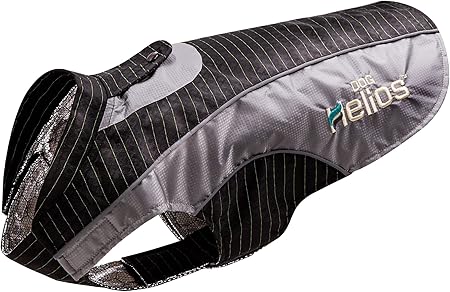 DOGHELIOS 'Reflecta-Bolt' Sporty Performance Fashion Tri-Velcro Reflective Pet Dog Coat Jacket w/ Body Heat Reflection Technology, Large, Black