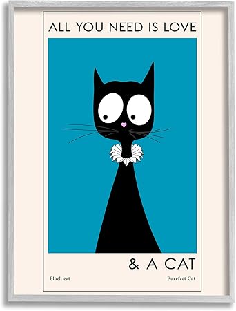 Stupell Industries Love and A Cat Phrase Funny Fashion Feline, Design by Ayse Gray Framed Wall Art, 11 x 14, Off- White