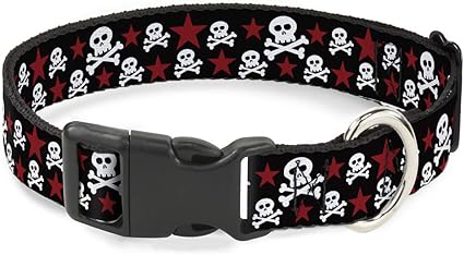 Buckle-Down Cat Collar Breakaway Skulls Stars Black White Red 6 to 9 Inches 0.5 Inch Wide