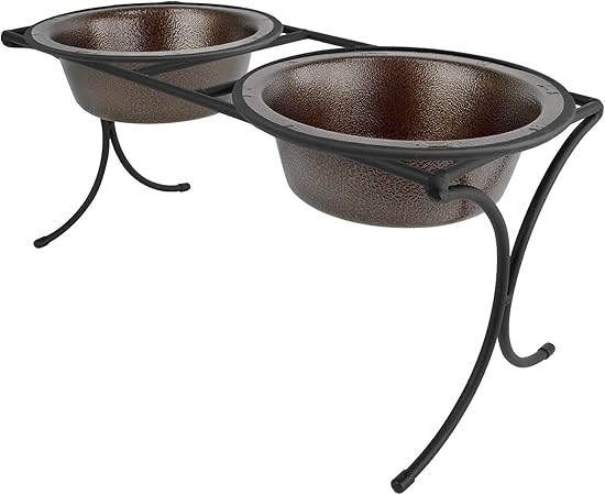 Platinum Pets Bistro Double Diner Feeder with Stainless Steel Dog Bowls, Small, Copper Vein