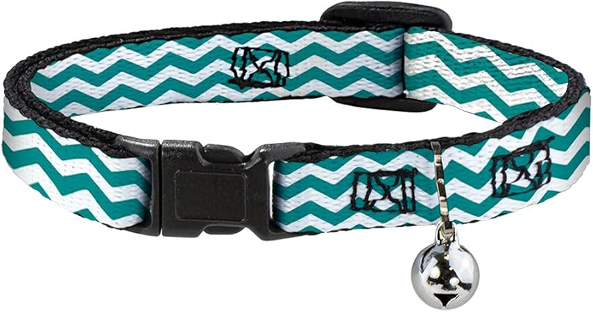 Cat Collar Breakaway Chevron Stripe White Teal 8 to 12 Inches 0.5 Inch Wide