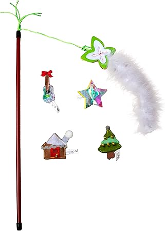 Doggy Parton 5-Piece Holiday Cat Teaser and Felt Toy Set, Red