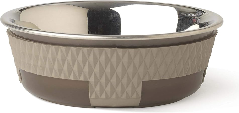 PetRageous 16015 Kona Stainless Steel Non-Slip Dishwasher Safe Dog Bowl 1.75-Cup 5.5-Inch Diameter 1.75-Inch Tall for Small and Medium Dogs and Cats, Brown