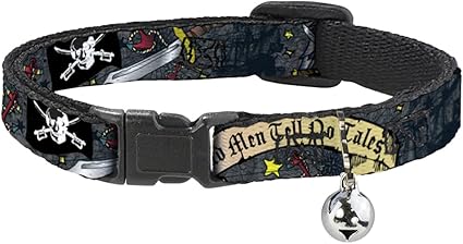 Cat Collar Breakaway Dead Men Tell No Tales Gray 8 to 12 Inches 0.5 Inch Wide