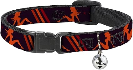 Cat Collar Breakaway Mud Flap Girls Stripes Black Red Orange 8 to 12 Inches 0.5 Inch Wide