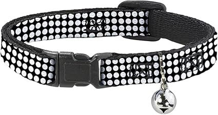 Cat Collar Breakaway Mini Polka Dots Black White 8 to 12 Inches 0.5 Inch Wide