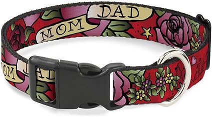 Buckle-Down Cat Collar Breakaway Mom Dad Red 9 to 15 Inches 0.5 Inch Wide