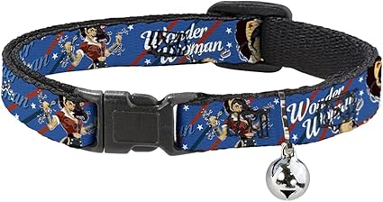 Cat Collar Breakaway Wonder Woman Bombshell Pose Blue Red White 8 to 12 Inches 0.5 Inch Wide