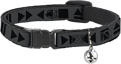 Buckle-Down Cat Collar Breakaway Control Buttons Black Gray 8 to 12 Inches 0.5 Inch Wide