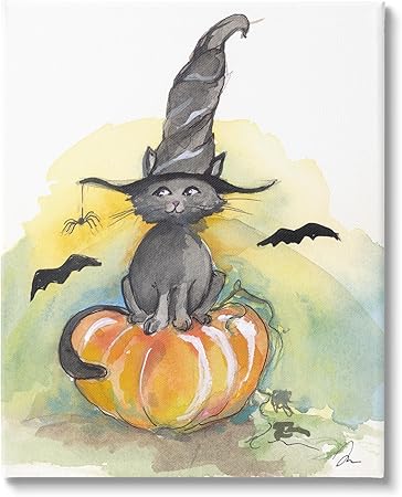 Stupell Industries Witch Cat on Pumpkin Canvas Wall Art Design by Jessica Mingo