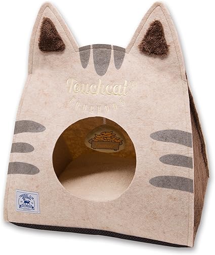 TOUCHCAT 'Kitty Ears' Travel On-The-Go Folding Designer Fashion Pet Cat Bed House w/Hanging Teaser Toy