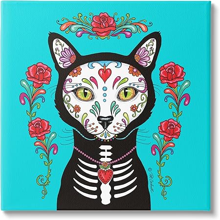 Stupell Industries Day of Dead Cat Portrait Canvas Wall Art Design by Pat Cockrell