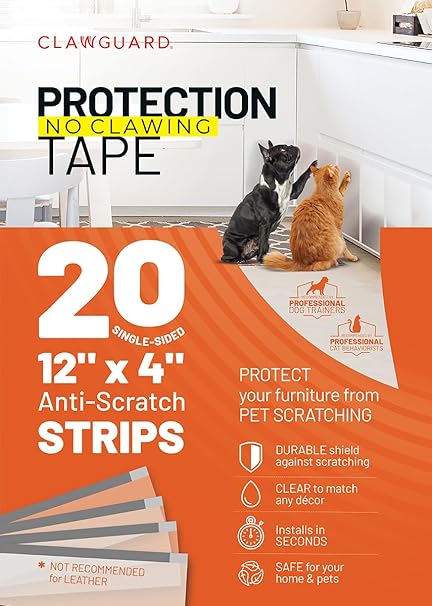 CLAWGUARD Protection Tape 20-Pack Surface Protectors from Dog and Cat Scratch - Anti Scratch for Cats - Door Guards for Dogs - Training Tape Barrier for Corners, Sofa, Chairs, Screens, Glass, Floors