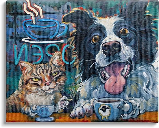 Stupell Industries Coffee Shop Pets Cat Dog Open Diner Counter, Design by CR Townsend Canvas Wall Art, 30 x 24, Blue