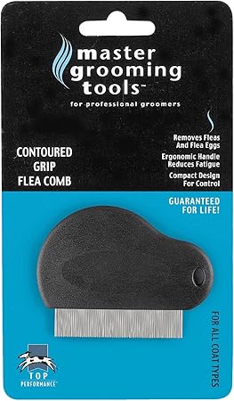 Master Grooming Tools Contoured Grip Flea Combs — Ergonomic Combs for Removing Fleas, Black, 3-inch