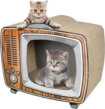 FluffyDream TV Cat Scratcher Cardboard Lounge Bed, Cat Scratching Board, Durable Board Pads Prevents Furniture Damage