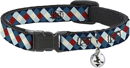 Cat Collar Breakaway Diamond Plaid Blues Khaki Red 8 to 12 Inches 0.5 Inch Wide