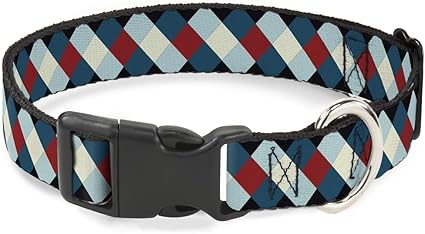 Buckle-Down Cat Collar Breakaway Diamond Plaid Blues Khaki Red 9 to 15 Inches 0.5 Inch Wide