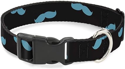 Cat Collar Breakaway Mustaches Scattered Black Turquoise 6 to 9 Inches 0.5 Inch Wide