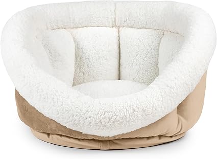 Sherry Kline Medium Cuddler Cup Pet Bed: Cozy Retreat with Deep Cushioning, Secure & Snug Space for Nap or Lounge, Easy in 'n' Out Access, Polyester Fiber, Round Shape (Taupe)