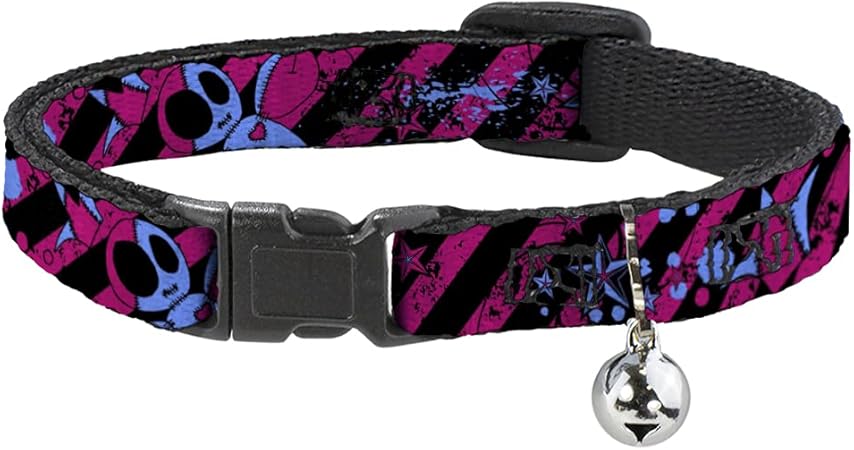 Buckle-Down Cat Collar Breakaway Voodoo Black Pink Blue 8 to 12 Inches 0.5 Inch Wide