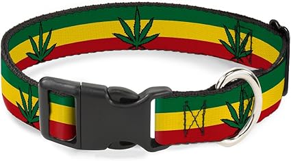 Plastic Clip Collar - Marijuana Leaf Repeat Rasta - Wide-Large 18-32