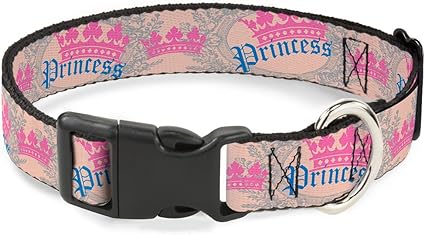 Buckle-Down Plastic Clip Collar - Crown Princess Oval Baby Pink/Baby Blue - 1