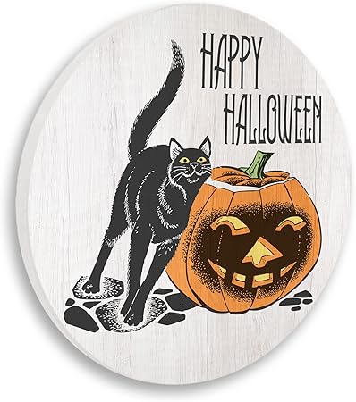 Stupell Industries Happy Halloween Pumpkin Cat Wood Wall Art, Design by Lil' Rue